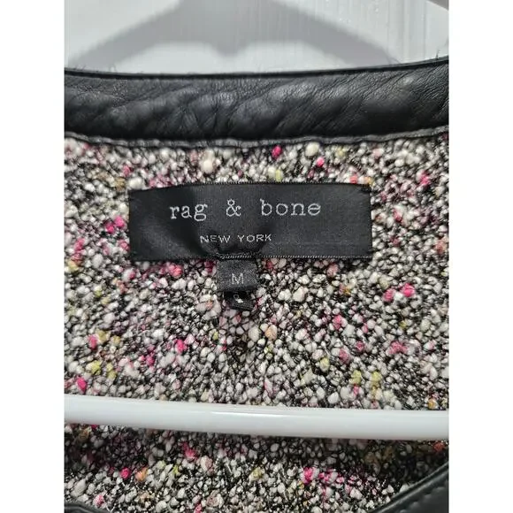 Rag & Bone Lory Tweed Boucle and Lamb Leather Trimmed Jacket Size M - Picture 2 of 10